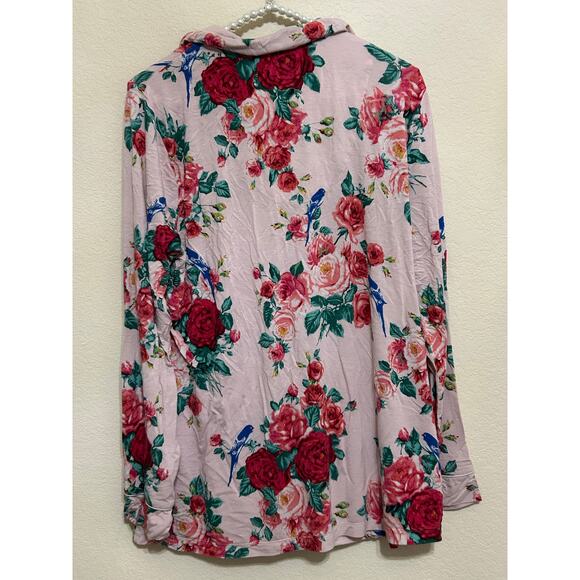 Soma Size Large Pink Floral Pajama Top Long Sleeve Cooling Rayon Button Front - Picture 10 of 10
